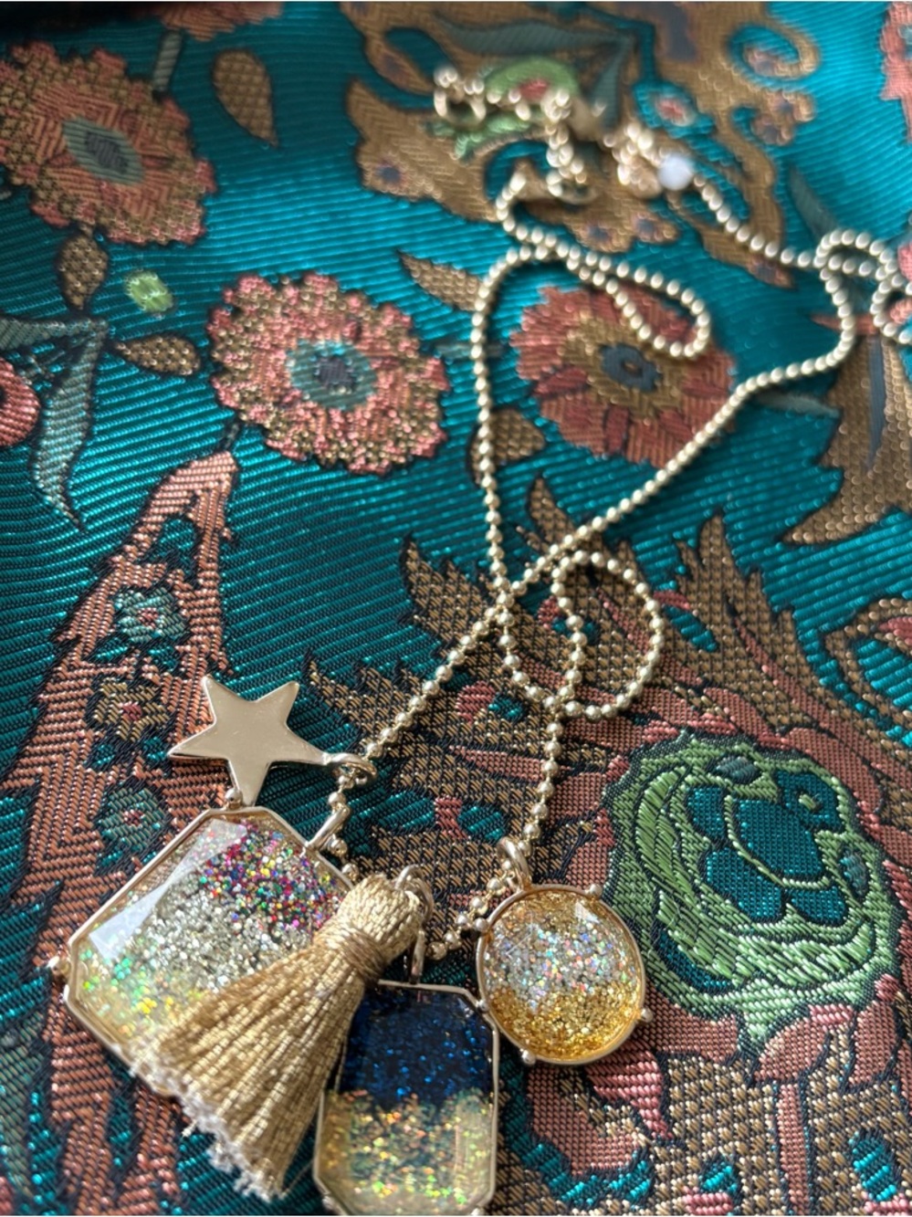 GOLD TASSEL and sparkle charm cluster NECKLACE J Crew CREW CUTS